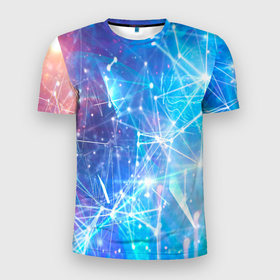 Мужская футболка 3D Slim с принтом Линии звезды блики в Санкт-Петербурге, 100% полиэстер с улучшенными характеристиками | приталенный силуэт, круглая горловина, широкие плечи, сужается к линии бедра | блики | звезды | космос | линии | небо | пространство | схема | точки