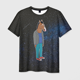 Мужская футболка 3D с принтом galaxy BoJack в Екатеринбурге, 100% полиэфир | прямой крой, круглый вырез горловины, длина до линии бедер | horseman | абстракция | аниме | артхаус | боджек | галактика | звёзды | конь боджек | космос | эстетика
