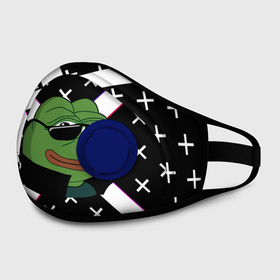 Маска из неопрена с принтом Pepe в очках EZ в Екатеринбурге, неопрен 100% | Форма огибающая нос. Резинки для ушей с дополнительной резинкой на затылке. Клапан для выдоха для активного дыхания при занятиях спортом. Эластичный материал маски и окантовки для лучшего растяжения и прилегания маски.  | ez | glitch | pepe | pepe frog | pepe в очках | silvername | twitch emout | жабка в очках | крестики