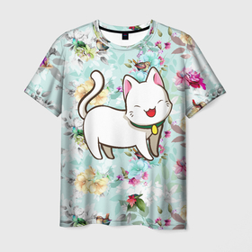 Мужская футболка 3D с принтом Милая кошечка в Новосибирске, 100% полиэфир | прямой крой, круглый вырез горловины, длина до линии бедер | cat | кот | котенок | котик | кошачьи | кошка | кошки | милая | милый