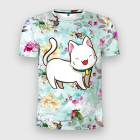 Мужская футболка 3D Slim с принтом Милая кошечка в Екатеринбурге, 100% полиэстер с улучшенными характеристиками | приталенный силуэт, круглая горловина, широкие плечи, сужается к линии бедра | cat | кот | котенок | котик | кошачьи | кошка | кошки | милая | милый