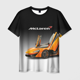Мужская футболка 3D с принтом McLaren в Тюмени, 100% полиэфир | прямой крой, круглый вырез горловины, длина до линии бедер | bolide | car | mclaren | motorsport | power | prestige | автомобиль | автоспорт | болид | мощь | престиж