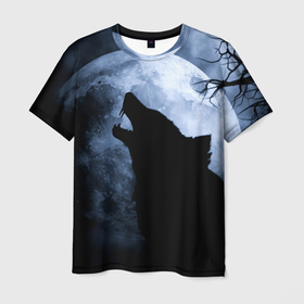 Мужская футболка 3D с принтом Воющий волк в Тюмени, 100% полиэфир | прямой крой, круглый вырез горловины, длина до линии бедер | wolf | wolfs | волк | волки | волчара