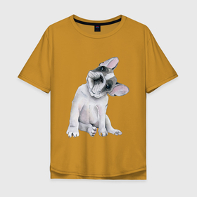 Мужская футболка хлопок Oversize с принтом бульдог в Курске, 100% хлопок | свободный крой, круглый ворот, “спинка” длиннее передней части | бульдог | животные | песокафе | рисунок | собаки