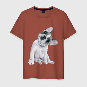 Мужская футболка хлопок с принтом бульдог в Петрозаводске, 100% хлопок | прямой крой, круглый вырез горловины, длина до линии бедер, слегка спущенное плечо. | бульдог | животные | песокафе | рисунок | собаки