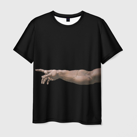 Мужская футболка 3D с принтом Сотворение Адама ( парная) в Новосибирске, 100% полиэфир | прямой крой, круглый вырез горловины, длина до линии бедер | для пар | искусство | картина | любовь | парная | парная футболка | руки | сотворение адама | эстетика