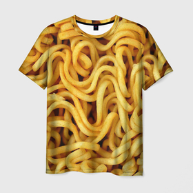 Мужская футболка 3D с принтом Лапша , 100% полиэфир | прямой крой, круглый вырез горловины, длина до линии бедер | доширак | еда | желтый | лапша | пища