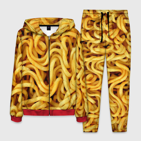 Мужской костюм 3D с принтом Лапша в Тюмени, 100% полиэстер | Манжеты и пояс оформлены тканевой резинкой, двухслойный капюшон со шнурком для регулировки, карманы спереди | доширак | еда | желтый | лапша | пища