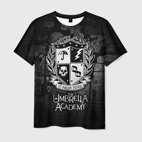 Мужская футболка 3D с принтом Академия Амбрелла , 100% полиэфир | прямой крой, круглый вырез горловины, длина до линии бедер | the umbrella academy | umbrella | академия амбрелла | амбрелла | герб | зонтик | комиксы