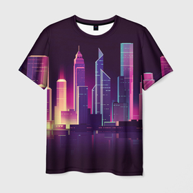 Мужская футболка 3D с принтом Neon City , 100% полиэфир | прямой крой, круглый вырез горловины, длина до линии бедер | city | neon | город | красочное | неоновый | радужное | свечение