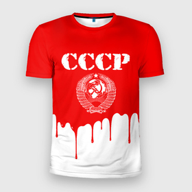 Мужская футболка 3D Slim с принтом СССР в Екатеринбурге, 100% полиэстер с улучшенными характеристиками | приталенный силуэт, круглая горловина, широкие плечи, сужается к линии бедра | ussr | герб | звезда | коммунист | комсомол | кпсс | красный | ленин | лого | логотип | молот | надпись | патриот | республик | ретро | рсфср | серп | символ | снг | советский | советских | социалистических