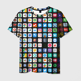 Мужская футболка 3D с принтом Iphone and Apps Icons в Кировске, 100% полиэфир | прямой крой, круглый вырез горловины, длина до линии бедер | android | apk | apps | icon | iphone | iphone and apps icons | social | айфон | андроид | значок | приложение