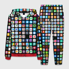 Мужской костюм 3D с принтом Iphone and Apps Icons , 100% полиэстер | Манжеты и пояс оформлены тканевой резинкой, двухслойный капюшон со шнурком для регулировки, карманы спереди | android | apk | apps | icon | iphone | iphone and apps icons | social | айфон | андроид | значок | приложение