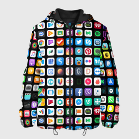 Мужская куртка 3D с принтом Iphone and Apps Icons в Екатеринбурге, ткань верха — 100% полиэстер, подклад — флис | прямой крой, подол и капюшон оформлены резинкой с фиксаторами, два кармана без застежек по бокам, один большой потайной карман на груди. Карман на груди застегивается на липучку | Тематика изображения на принте: android | apk | apps | icon | iphone | iphone and apps icons | social | айфон | андроид | значок | приложение
