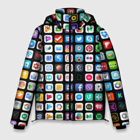 Мужская зимняя куртка 3D с принтом Iphone and Apps Icons в Новосибирске, верх — 100% полиэстер; подкладка — 100% полиэстер; утеплитель — 100% полиэстер | длина ниже бедра, свободный силуэт Оверсайз. Есть воротник-стойка, отстегивающийся капюшон и ветрозащитная планка. 

Боковые карманы с листочкой на кнопках и внутренний карман на молнии. | android | apk | apps | icon | iphone | iphone and apps icons | social | айфон | андроид | значок | приложение