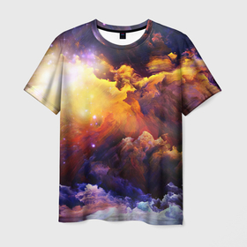 Мужская футболка 3D с принтом Яркий свет в Белгороде, 100% полиэфир | прямой крой, круглый вырез горловины, длина до линии бедер | арт | желтый | звёзды | космос | красный | облако | оранжевый | синий | сияние | фиолетовый | яркие цвета