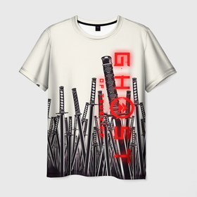 Мужская футболка 3D с принтом Призрак Цусимы в Санкт-Петербурге, 100% полиэфир | прямой крой, круглый вырез горловины, длина до линии бедер | Тематика изображения на принте: катана | призрак | призрак цусимы | самурай | цусима | япония