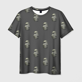 Мужская футболка 3D с принтом Голова с острова Пасхи в Курске, 100% полиэфир | прямой крой, круглый вырез горловины, длина до линии бедер | моаи | эмодзи