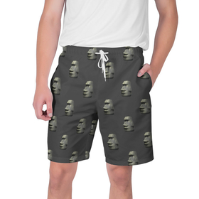 Мужские шорты 3D с принтом Голова с острова Пасхи в Курске,  полиэстер 100% | прямой крой, два кармана без застежек по бокам. Мягкая трикотажная резинка на поясе, внутри которой широкие завязки. Длина чуть выше колен | моаи | эмодзи
