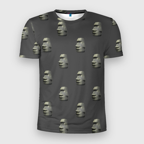 Мужская футболка 3D спортивная с принтом Голова с острова Пасхи в Екатеринбурге, 100% полиэстер с улучшенными характеристиками | приталенный силуэт, круглая горловина, широкие плечи, сужается к линии бедра | моаи | эмодзи