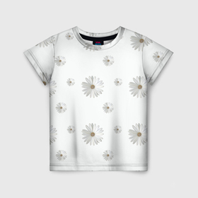 Детская футболка 3D с принтом Милые ромашки в Курске, 100% гипоаллергенный полиэфир | прямой крой, круглый вырез горловины, длина до линии бедер, чуть спущенное плечо, ткань немного тянется | белый фон | весна | лепестки | паттерн | природа | фауна