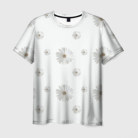 Мужская футболка 3D с принтом Ромашки в Тюмени, 100% полиэфир | прямой крой, круглый вырез горловины, длина до линии бедер | белый фон | весна | лепестки | паттерн | природа | фауна
