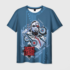 Мужская футболка 3D с принтом Cyborg в Новосибирске, 100% полиэфир | прямой крой, круглый вырез горловины, длина до линии бедер | cyborg | justice league movie | знаки vdpartat | киборг | лига справедливости | символы | супер герои