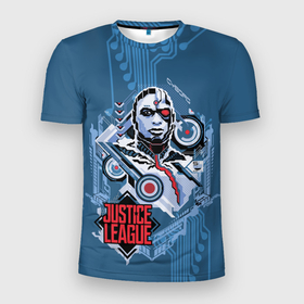 Мужская футболка 3D спортивная с принтом Cyborg в Новосибирске, 100% полиэстер с улучшенными характеристиками | приталенный силуэт, круглая горловина, широкие плечи, сужается к линии бедра | cyborg | justice league movie | знаки vdpartat | киборг | лига справедливости | символы | супер герои