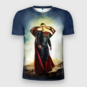 Мужская футболка 3D спортивная с принтом Superman в Екатеринбурге, 100% полиэстер с улучшенными характеристиками | приталенный силуэт, круглая горловина, широкие плечи, сужается к линии бедра | Тематика изображения на принте: justice league movie | superman | знаки vdpartat | лига справедливости | символы | супер герои | супермен