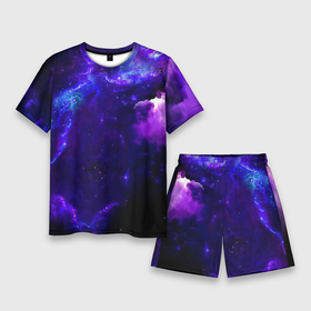 Мужской костюм с шортами 3D с принтом Космическое небо ,  |  | арт | звёзды | иний | космос | облако | розовый | сияние | тёмный | туманность | фиолоетовый | черный | яркие цвета