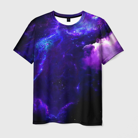 Мужская футболка 3D с принтом Космическое небо в Белгороде, 100% полиэфир | прямой крой, круглый вырез горловины, длина до линии бедер | арт | звёзды | иний | космос | облако | розовый | сияние | тёмный | туманность | фиолоетовый | черный | яркие цвета