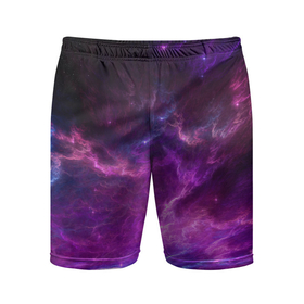 Мужские шорты спортивные с принтом Космическое небо в Белгороде,  |  | арт | звёзды | космос | облако | розовый | синий | сияние | туманность | фиолетовый | яркие цвета