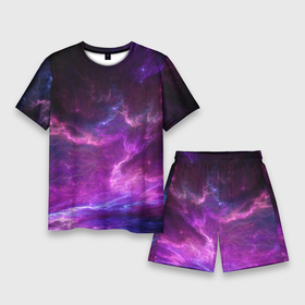 Мужской костюм с шортами 3D с принтом Космическое небо ,  |  | арт | звёзды | космос | облако | розовый | синий | сияние | туманность | фиолетовый | яркие цвета