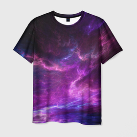 Мужская футболка 3D с принтом Космическое небо в Новосибирске, 100% полиэфир | прямой крой, круглый вырез горловины, длина до линии бедер | арт | звёзды | космос | облако | розовый | синий | сияние | туманность | фиолетовый | яркие цвета
