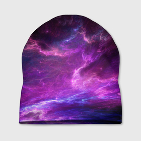Шапка 3D с принтом Космическое небо в Курске, 100% полиэстер | универсальный размер, печать по всей поверхности изделия | арт | звёзды | космос | облако | розовый | синий | сияние | туманность | фиолетовый | яркие цвета