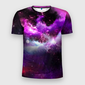 Мужская футболка 3D Slim с принтом Космическое небо в Новосибирске, 100% полиэстер с улучшенными характеристиками | приталенный силуэт, круглая горловина, широкие плечи, сужается к линии бедра | арт | звёзды | космос | облако | сияние | туманность | яркие цвета