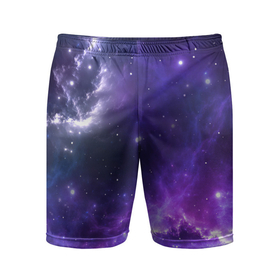 Мужские шорты спортивные с принтом Космическое небо ,  |  | арт | белый | бирюзовый | звёзды | космос | облако | розовый | синий | сияние | тёмный | туманность | фиолетовый | яркие цвета