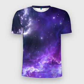 Мужская футболка 3D спортивная с принтом Космическое небо в Санкт-Петербурге, 100% полиэстер с улучшенными характеристиками | приталенный силуэт, круглая горловина, широкие плечи, сужается к линии бедра | Тематика изображения на принте: арт | белый | бирюзовый | звёзды | космос | облако | розовый | синий | сияние | тёмный | туманность | фиолетовый | яркие цвета