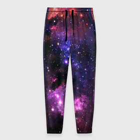Мужские брюки 3D с принтом Космическое небо , 100% полиэстер | манжеты по низу, эластичный пояс регулируется шнурком, по бокам два кармана без застежек, внутренняя часть кармана из мелкой сетки | арт | звёзды | космос | красный | облако | розовый | синий | сияние | темный | туманность | фиолетовый | яркие цвета