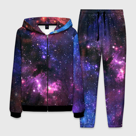 Мужской костюм 3D с принтом Космическое небо в Курске, 100% полиэстер | Манжеты и пояс оформлены тканевой резинкой, двухслойный капюшон со шнурком для регулировки, карманы спереди | арт | звёзды | космос | красный | облако | розовый | синий | сияние | темный | туманность | фиолетовый | яркие цвета