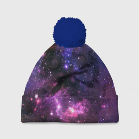 Шапка 3D c помпоном с принтом Космическое небо в Курске, 100% полиэстер | универсальный размер, печать по всей поверхности изделия | арт | звёзды | космос | красный | облако | розовый | синий | сияние | темный | туманность | фиолетовый | яркие цвета