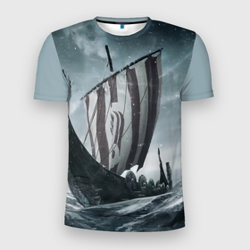 Мужская футболка 3D спортивная с принтом Викинги в Кировске, 100% полиэстер с улучшенными характеристиками | приталенный силуэт, круглая горловина, широкие плечи, сужается к линии бедра | vikings | викинги | драккар | корабль | море