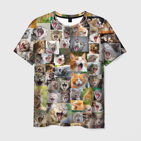 Мужская футболка 3D с принтом Неко ахегао цвет , 100% полиэфир | прямой крой, круглый вырез горловины, длина до линии бедер | cat | mew | аниме | ахегао | зевок | котейки | кошки | мяу | неко | няшность | потерялся | сон