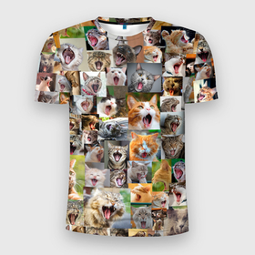 Мужская футболка 3D спортивная с принтом Неко ахегао цвет в Белгороде, 100% полиэстер с улучшенными характеристиками | приталенный силуэт, круглая горловина, широкие плечи, сужается к линии бедра | cat | mew | аниме | ахегао | зевок | котейки | кошки | мяу | неко | няшность | потерялся | сон