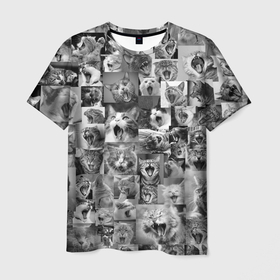 Мужская футболка 3D с принтом Неко ахегао чб в Кировске, 100% полиэфир | прямой крой, круглый вырез горловины, длина до линии бедер | cat | mew | аниме | ахегао | зевок | котейки | кошки | мяу | неко | няшность | потерялся | сон