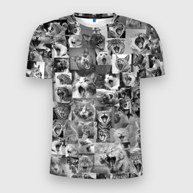 Мужская футболка 3D спортивная с принтом Неко ахегао чб в Екатеринбурге, 100% полиэстер с улучшенными характеристиками | приталенный силуэт, круглая горловина, широкие плечи, сужается к линии бедра | cat | mew | аниме | ахегао | зевок | котейки | кошки | мяу | неко | няшность | потерялся | сон