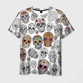 Мужская футболка 3D с принтом Мексиканский праздник в Екатеринбурге, 100% полиэфир | прямой крой, круглый вырез горловины, длина до линии бедер | мексика | потерялся | праздник | тату | татуировки | череп | черепа