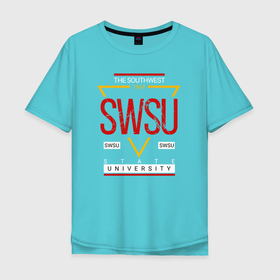 Мужская футболка хлопок Oversize с принтом SWSU в Санкт-Петербурге, 100% хлопок | свободный крой, круглый ворот, “спинка” длиннее передней части | swsu | the southwest state university | курск | студенту | студенты | универ | университеты | универы | юго западный государственный университет | юзгу