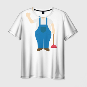 Мужская футболка 3D с принтом Я   сантехник в Белгороде, 100% полиэфир | прямой крой, круглый вырез горловины, длина до линии бедер | plumber | вантус | карикатура | потерялся | сантехник | трубопровод | чиби | шарж