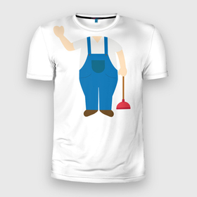 Мужская футболка 3D Slim с принтом Я   сантехник в Новосибирске, 100% полиэстер с улучшенными характеристиками | приталенный силуэт, круглая горловина, широкие плечи, сужается к линии бедра | plumber | вантус | карикатура | потерялся | сантехник | трубопровод | чиби | шарж
